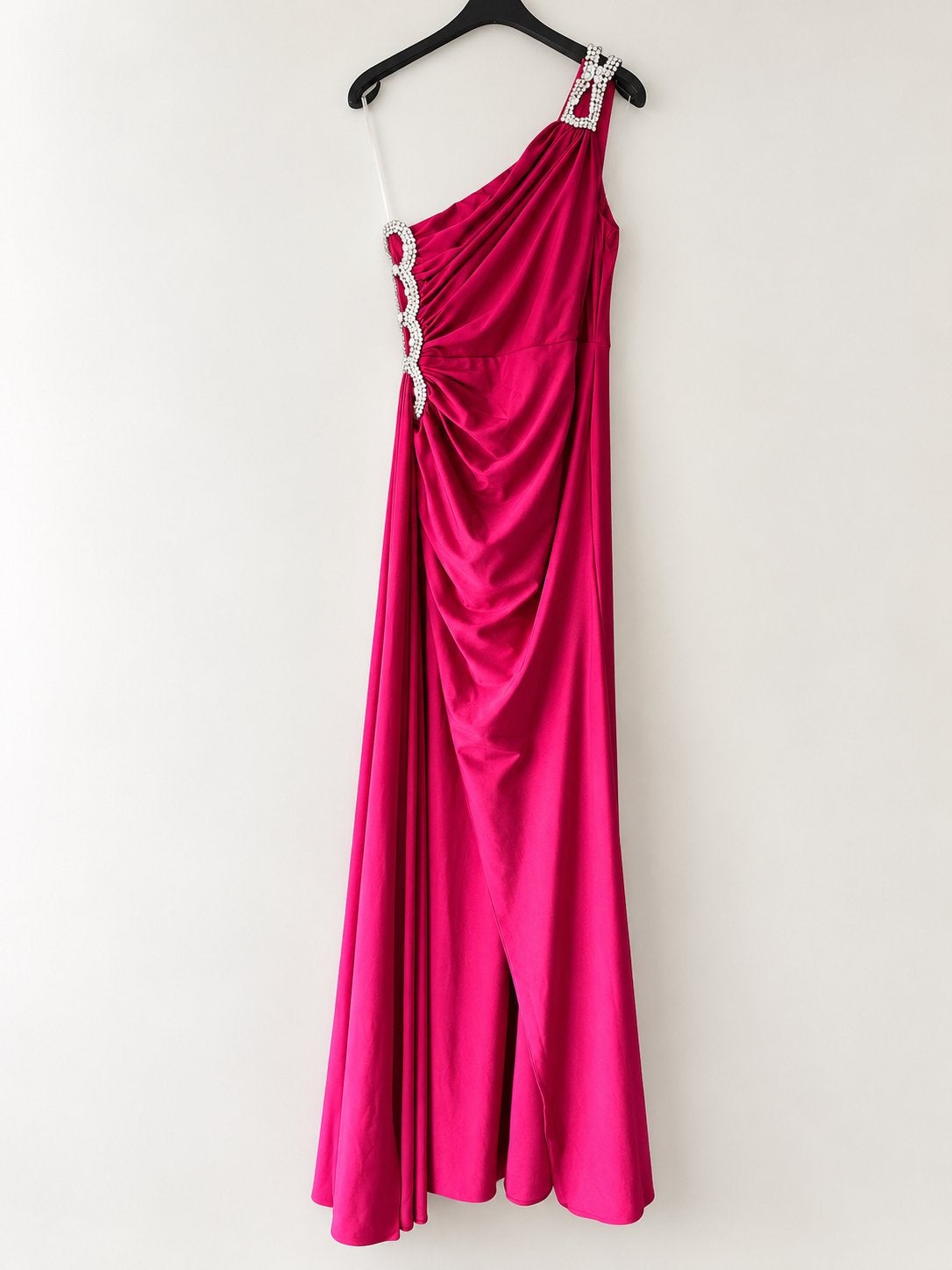 Lange fuchsia galajurk met strass details - Larica by Ombre, Kleding | Dames, Maat 38/40 (M), Galajurk, Ophalen of Verzenden, Zo goed als nieuw