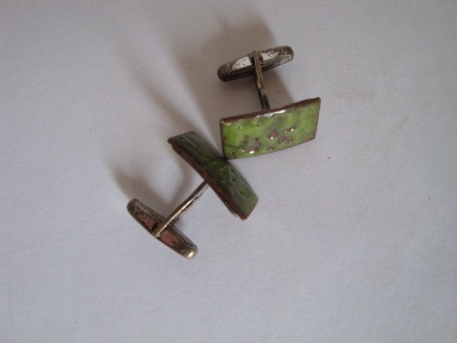 vintage manchetknopen groen emaille zilver ZII, Ophalen of Verzenden, Gebruikt, Zilver