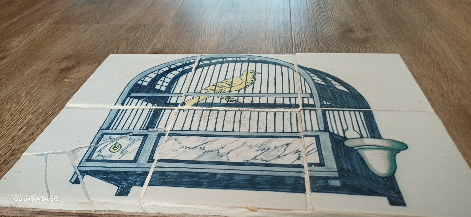 Vintage Tegeltableau Vogelkooi - Handgeschilderd, Ophalen of Verzenden