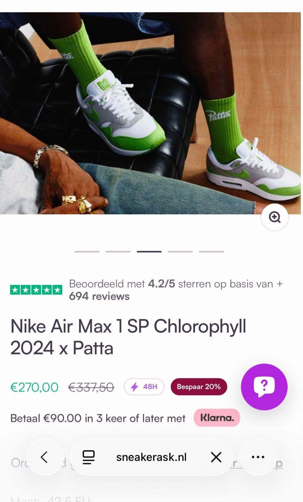 Nike Air Max 1 SP Chlorophyll 42,5, Ophalen of Verzenden, Nieuw, Overige kleuren