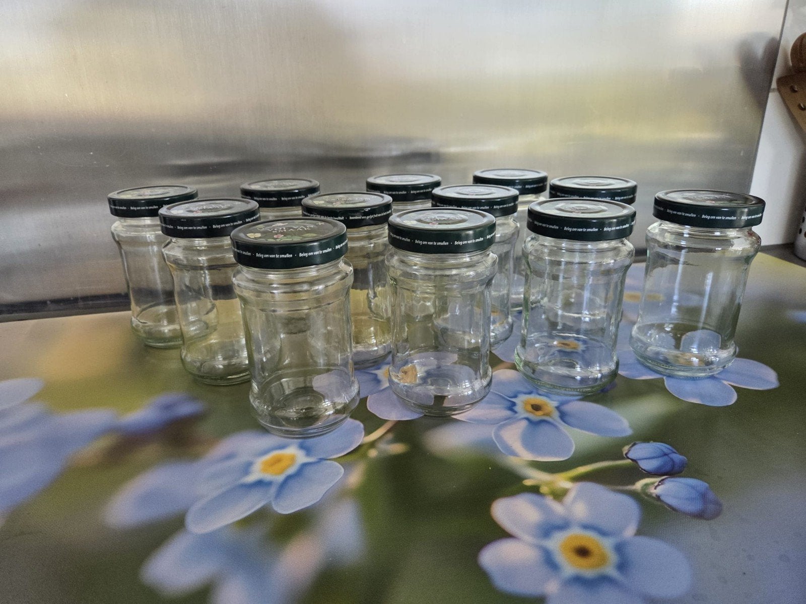 Veel lege jam potjes met deksel, Huis en Inrichting, Keuken | Keukenbenodigdheden, Ophalen, Glas, Zo goed als nieuw, Voorraadpot