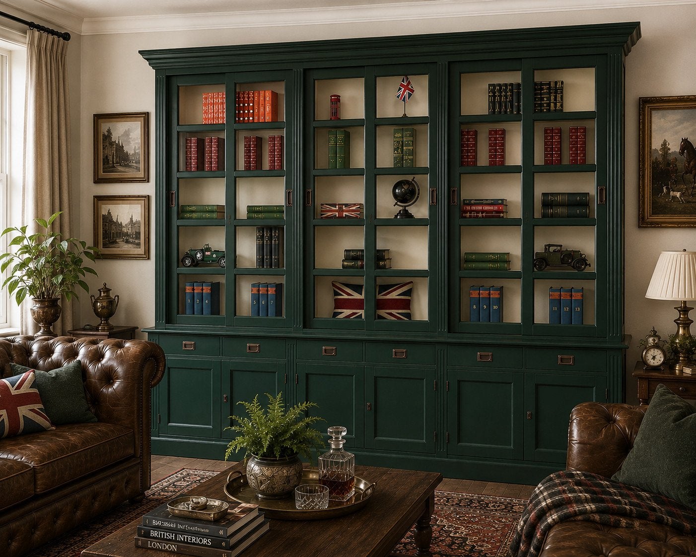 Klassieke Engelse Boekenkasten & Bibliotheekkast RAL-kleuren, Huis en Inrichting, Kasten | Boekenkasten, 200 cm of meer, Met klep(pen)