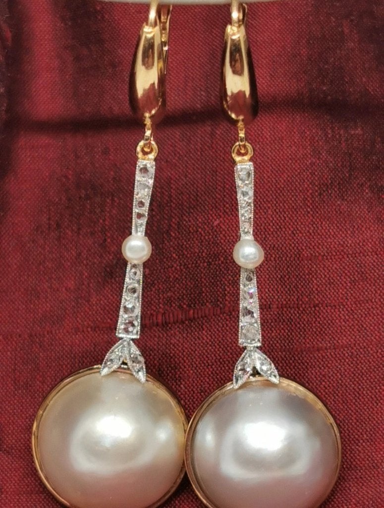 Exclusieve oorhangers met Mabe en Akoya parels, diamanten, Hangers, Wit, Ophalen of Verzenden, Zo goed als nieuw