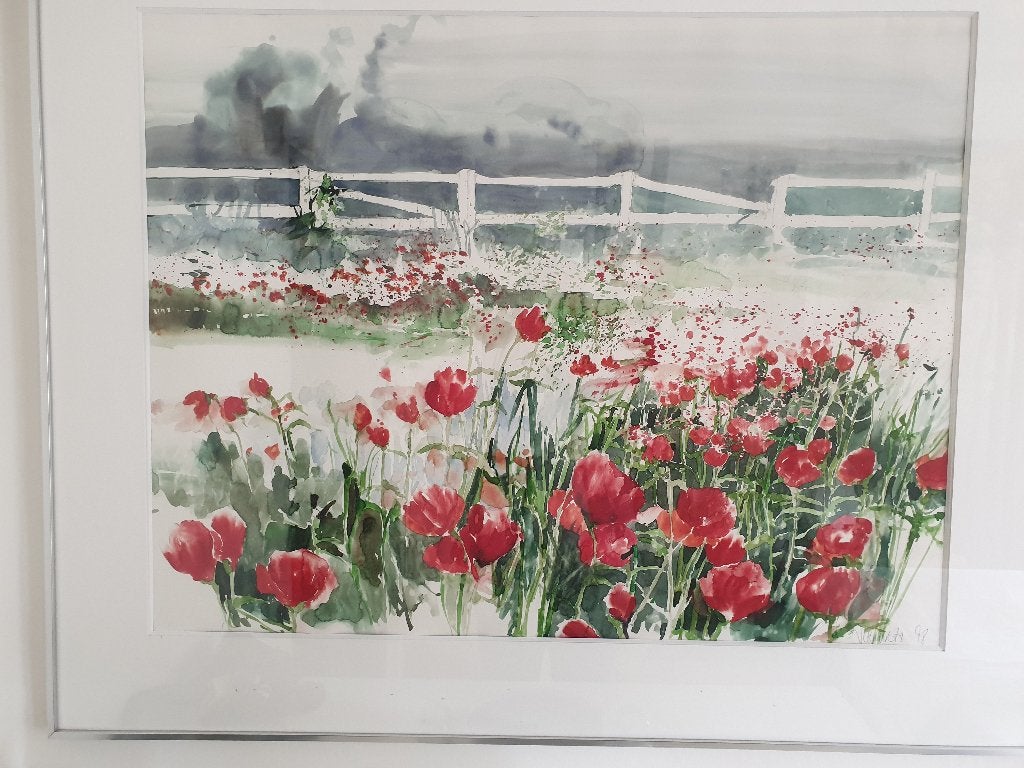 TE KOOP aquarel Klaprozen van Michael Schreiber, Ophalen