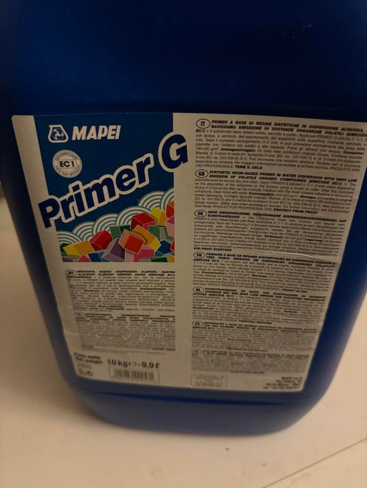 2x Mapei Primer G 10kg voorstrijkmiddel, Ophalen, Overige kleuren, Nieuw, Verf