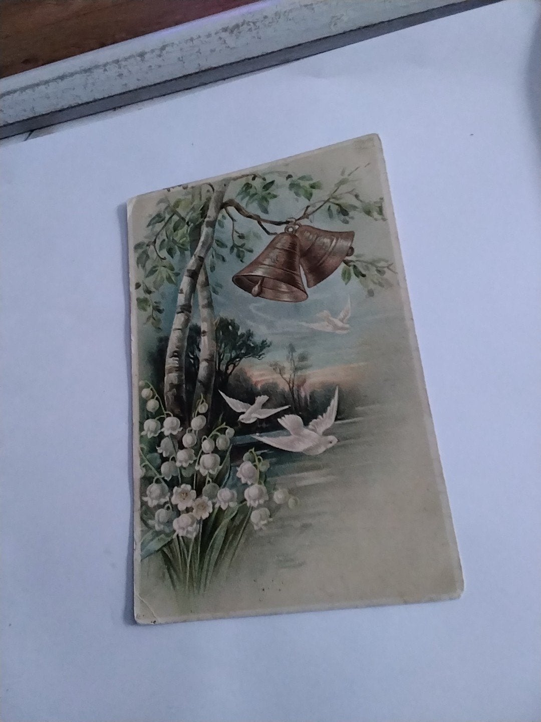 Oude Franse kaart met lelietjes-van-dalen en duiven 1906, Ophalen of Verzenden, Voor 1920, Gelopen