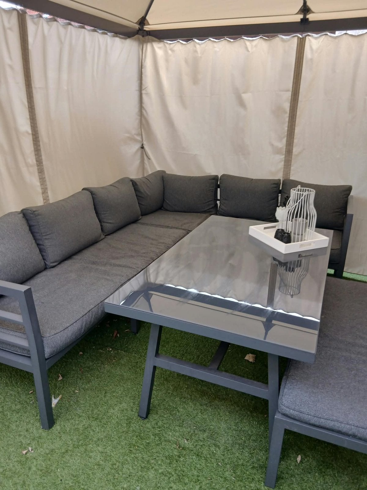 Grote tuinset, inclusief tafel en kleine bankje, Tuin en Terras, Ophalen, Gebruikt, Meer dan 8 zitplaatsen, Aluminium