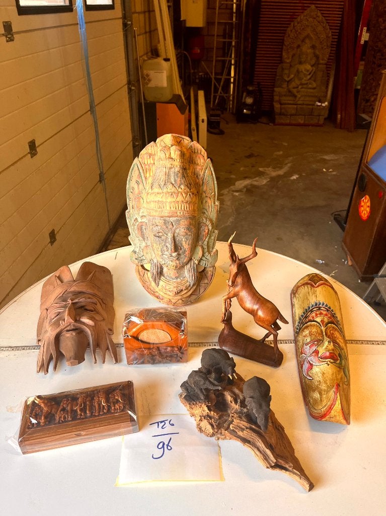 Aziatische kunstmix met maskers en houtsnijwerk, Overige onderwerpen, Houtsnijwerk, Ophalen of Verzenden, 20 - 50 cm