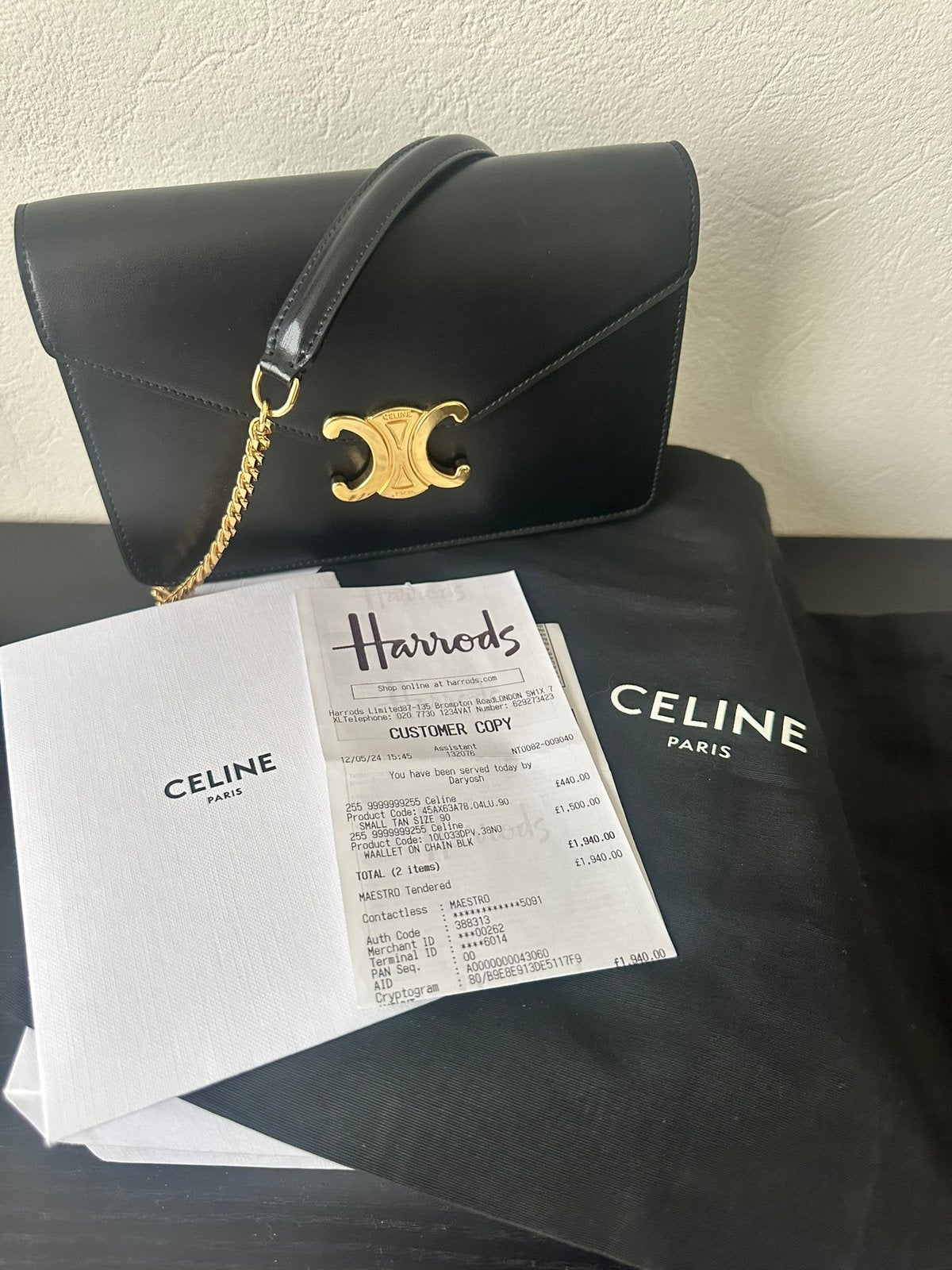 Originele tas van Celine wallet on chain Margo WOC, Ophalen of Verzenden, Zo goed als nieuw, Zwart, Handtas