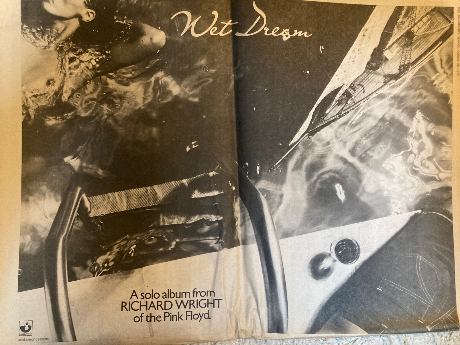 RICK WRIGHT Wet Dream A3 advertentie PINK FLOYD, Ophalen of Verzenden, Zo goed als nieuw