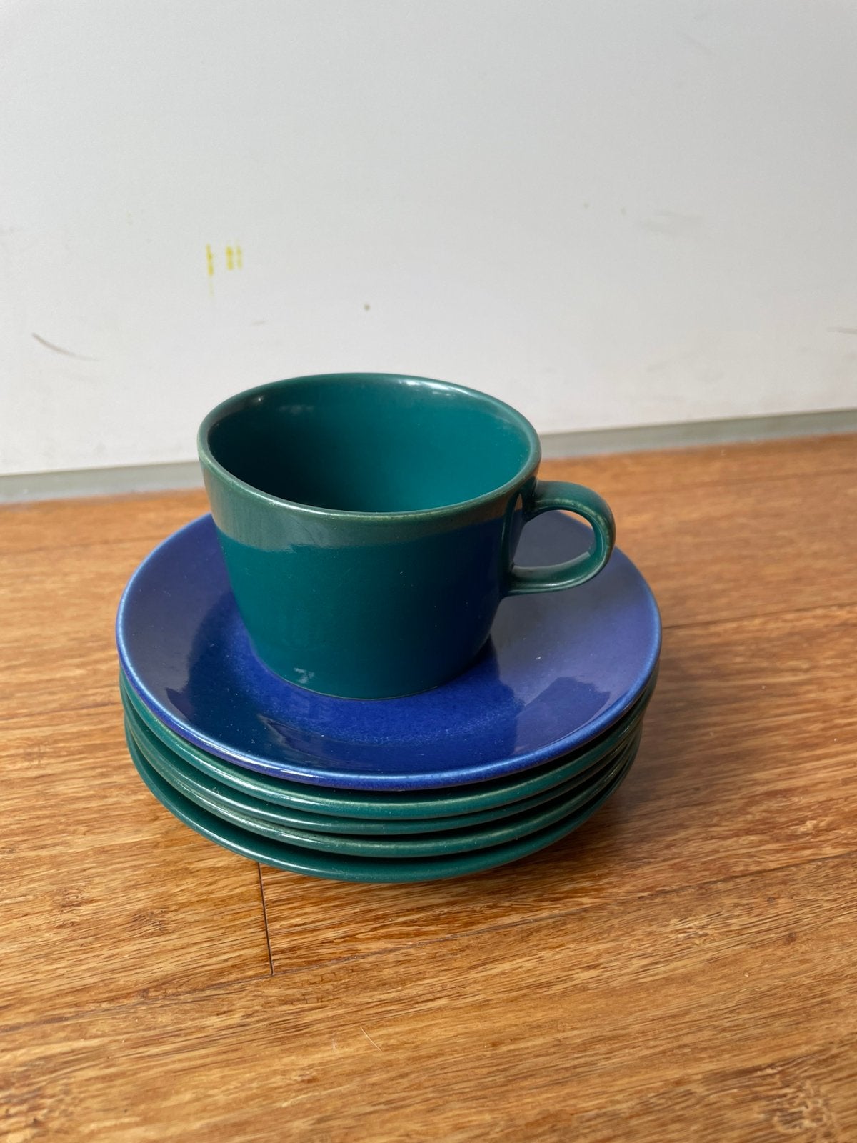 Arabia Teema, kop en schotels, 6 delig, groen en blauw, Ophalen of Verzenden