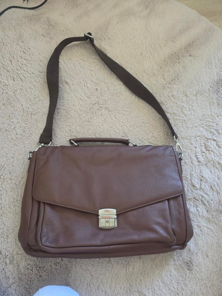 Bruin leren document tas, laptoptas, Ophalen of Verzenden, Bruin