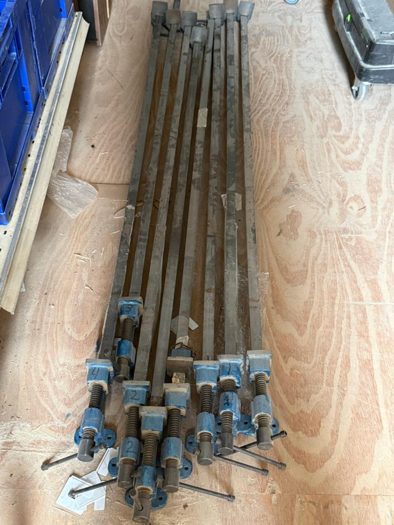 8x HBM Lange Lijmklemmen Sergeant 150cm, Spanmaat 140cm, Doe-het-zelf en Verbouw, Steigers, Ophalen, Zo goed als nieuw