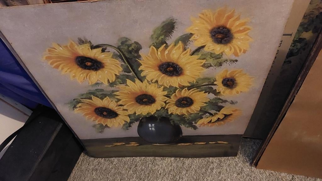 Krijt zonnebloemen, Huis en Inrichting, Ophalen, Minder dan 50 cm, Schilderij, Minder dan 50 cm