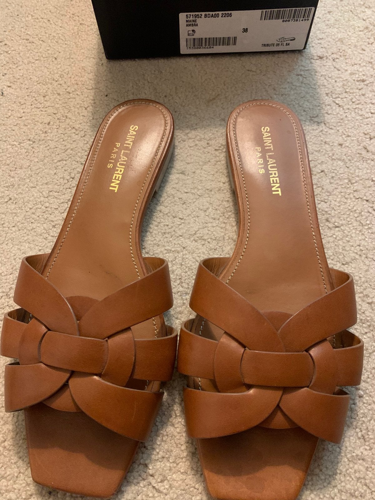 Saint lauren slippers maat 38, Kleding | Dames, Schoenen, Ophalen of Verzenden, Zo goed als nieuw, Bruin