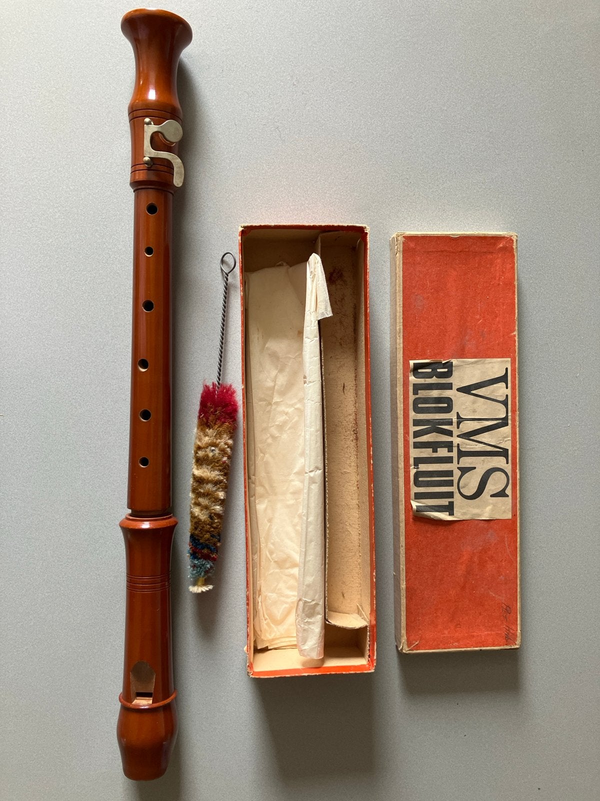 Vintage VMS Blokfluit - Sopraan met doos en wisser, Ophalen of Verzenden, Gebruikt, Sopraan of Sopranino, Met koffer, hoes of etui