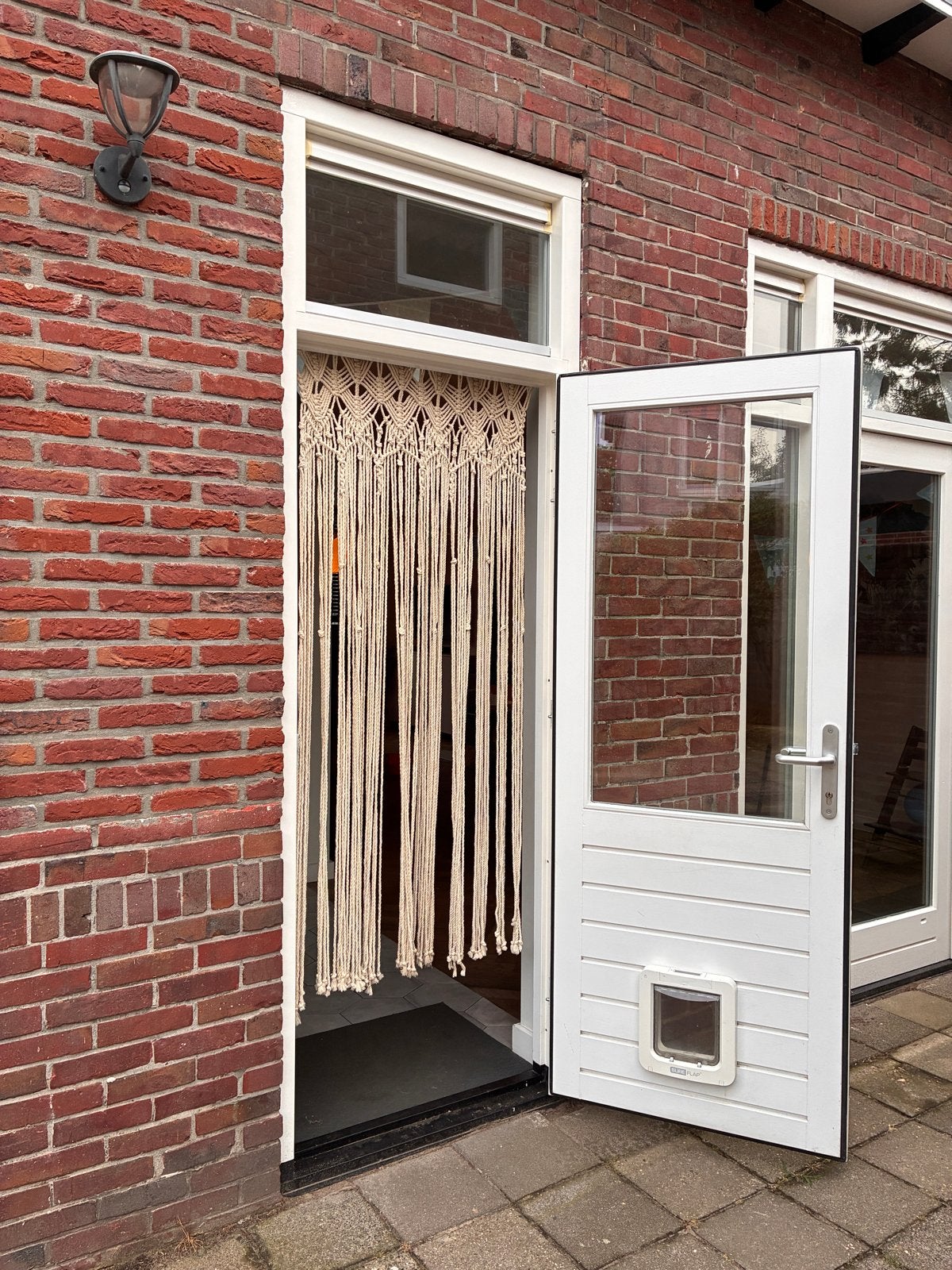 Leuk en hip macramé vliegengordijn / deurgat decoratie, Ophalen, Gebruikt, Beige, Vliegengordijn