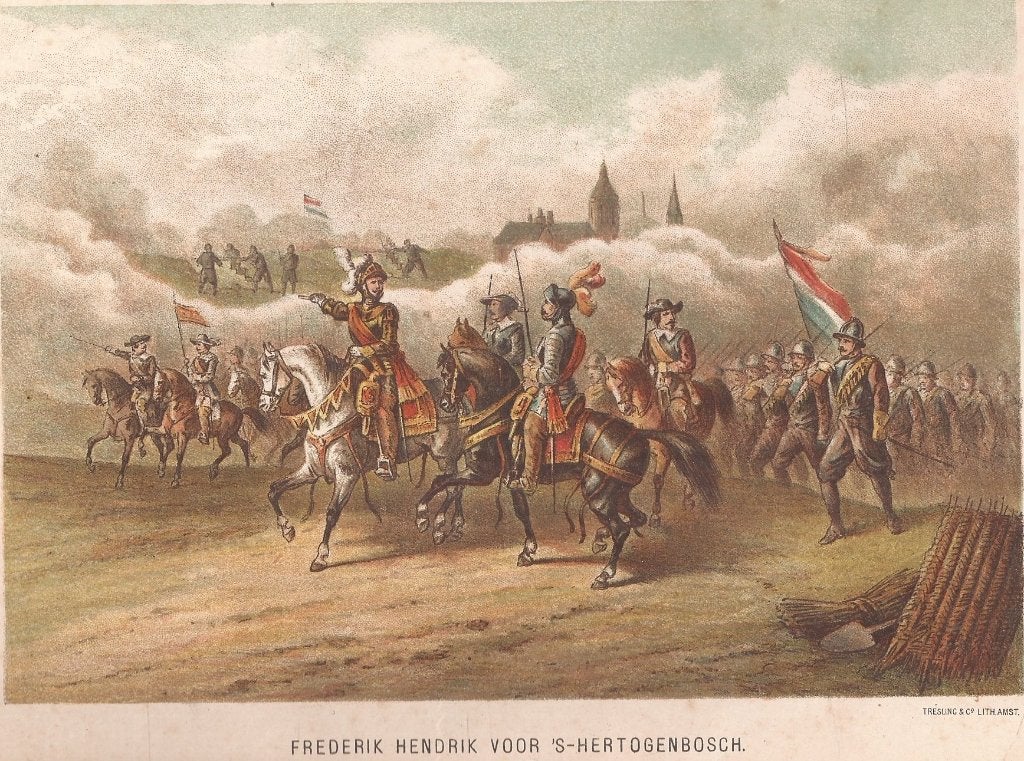 Frederik Hendrik voor 's-Hertogenbosch Litho 19e eeuw, 1800 - 1899, Militair, 22 cm, Ophalen of Verzenden