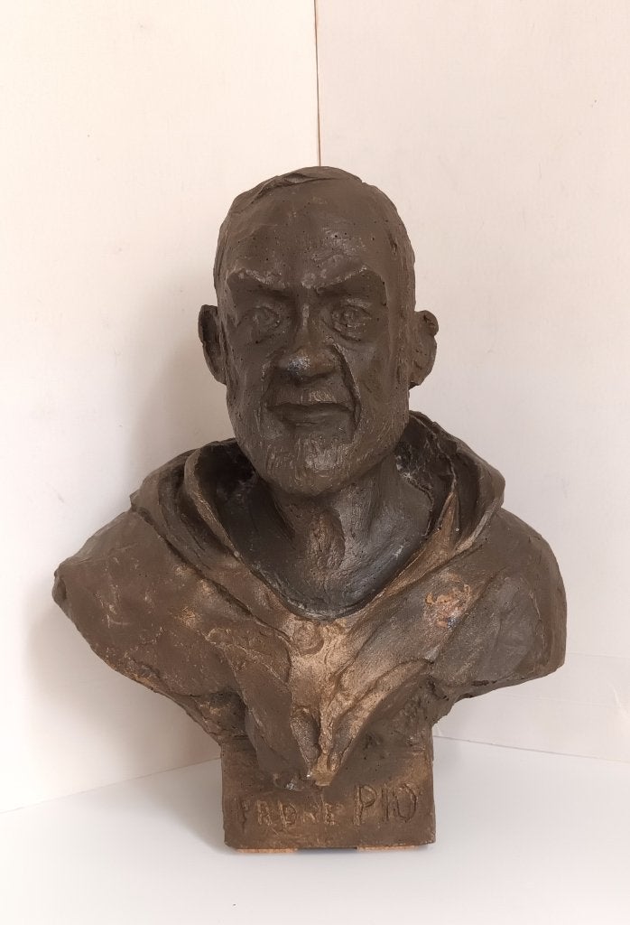 Borstbeeld borstbeeld buste Pater Pio met relikwie reliek, Antiek en Kunst, Antiek | Religie, Ophalen of Verzenden