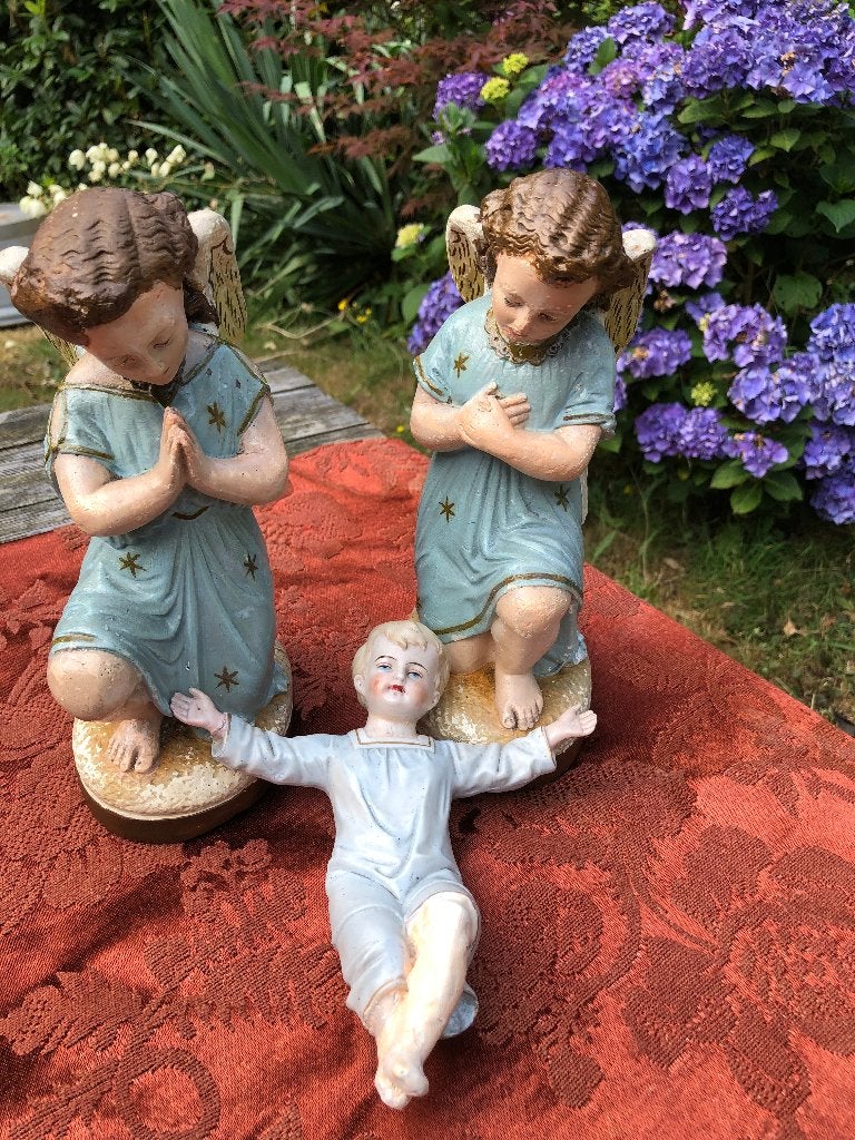 Vintage Kerststal Beeldjes: Engelen en Jezusbeeldje, Ophalen of Verzenden