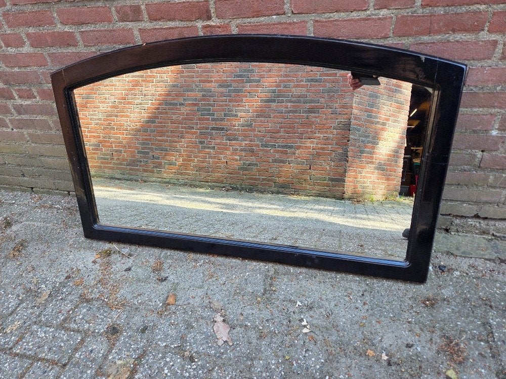 spiegel met boog eikenhout zwart, Huis en Inrichting, Woonaccessoires | Spiegels, Ophalen of Verzenden, 'T Olde Gre-j, Info@toldegrej.nl