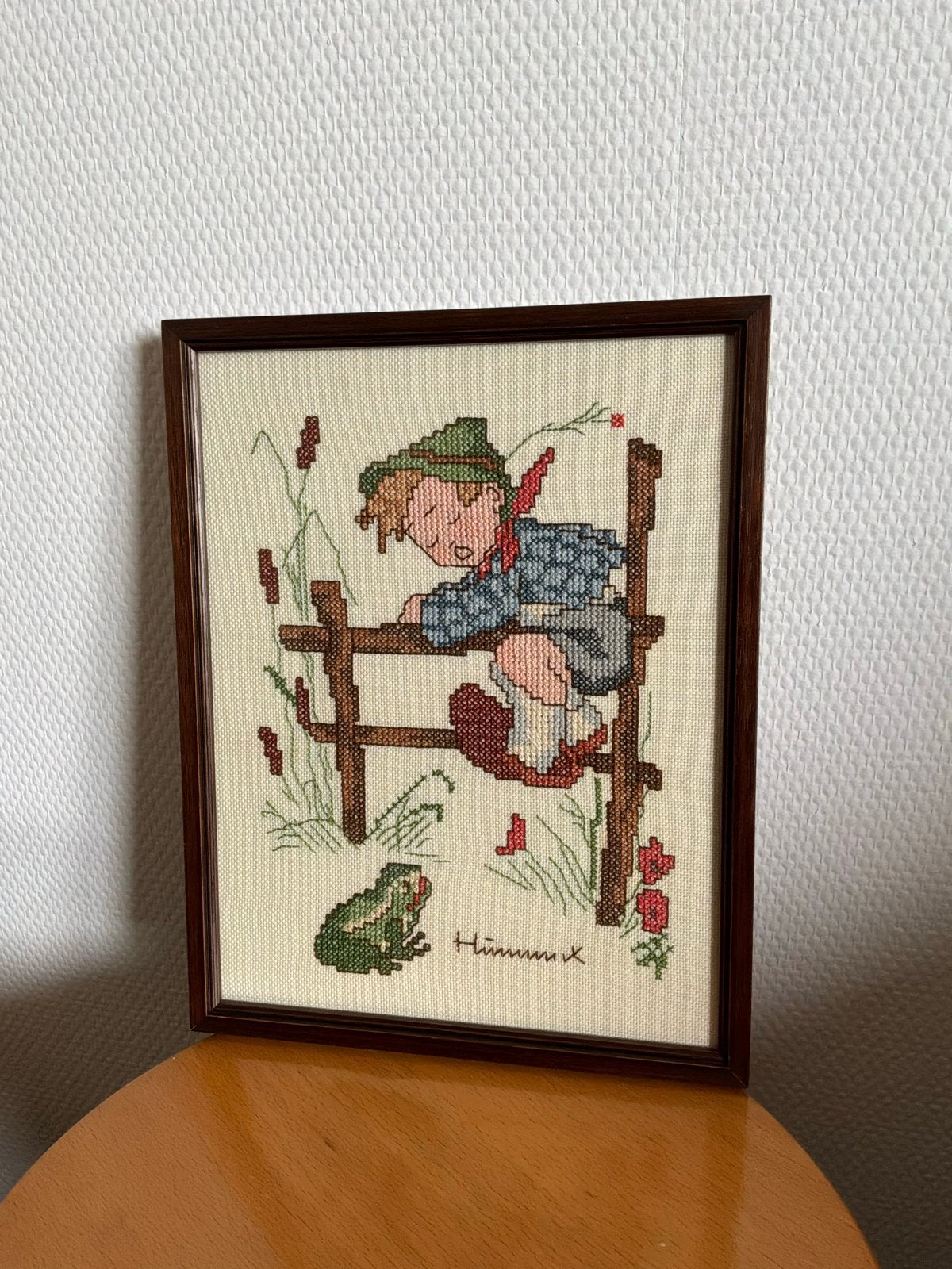 Vintage Geborduurd Schilderij: Jongen met Kikker (Hümmel), Huis en Inrichting, Woonaccessoires | Schilderijen, Tekeningen en Foto's