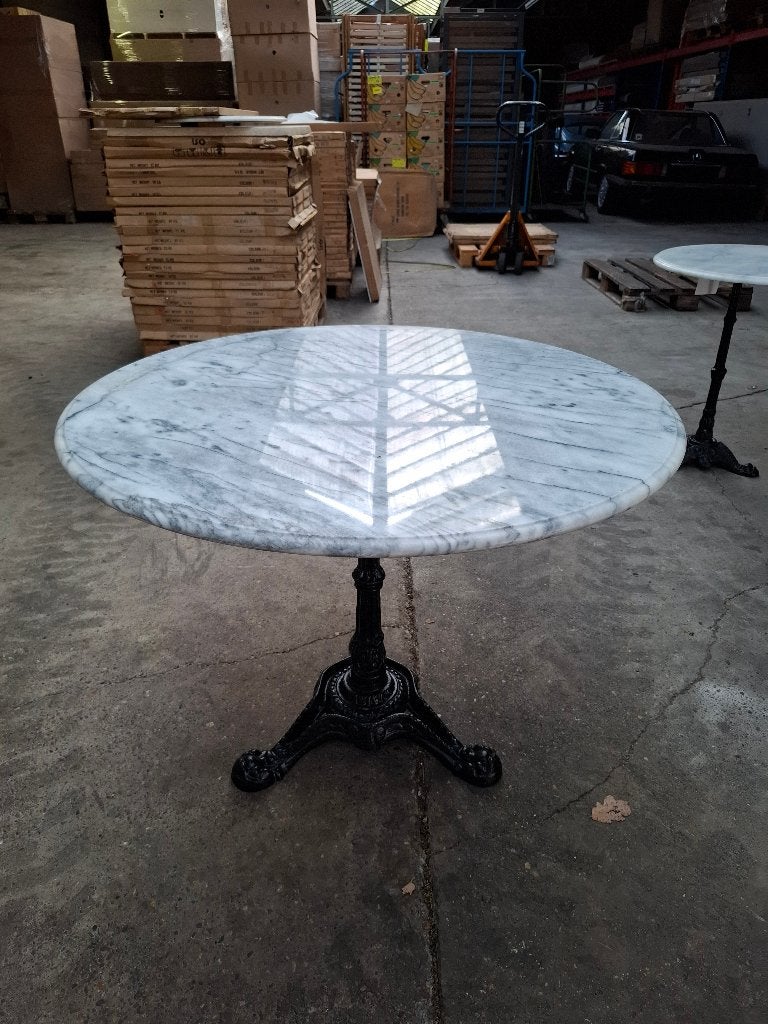 Grote Echte Marmeren Bistrotafel Ø90 + Gietijzer, Ophalen, Overige materialen, 50 tot 100 cm, Rond