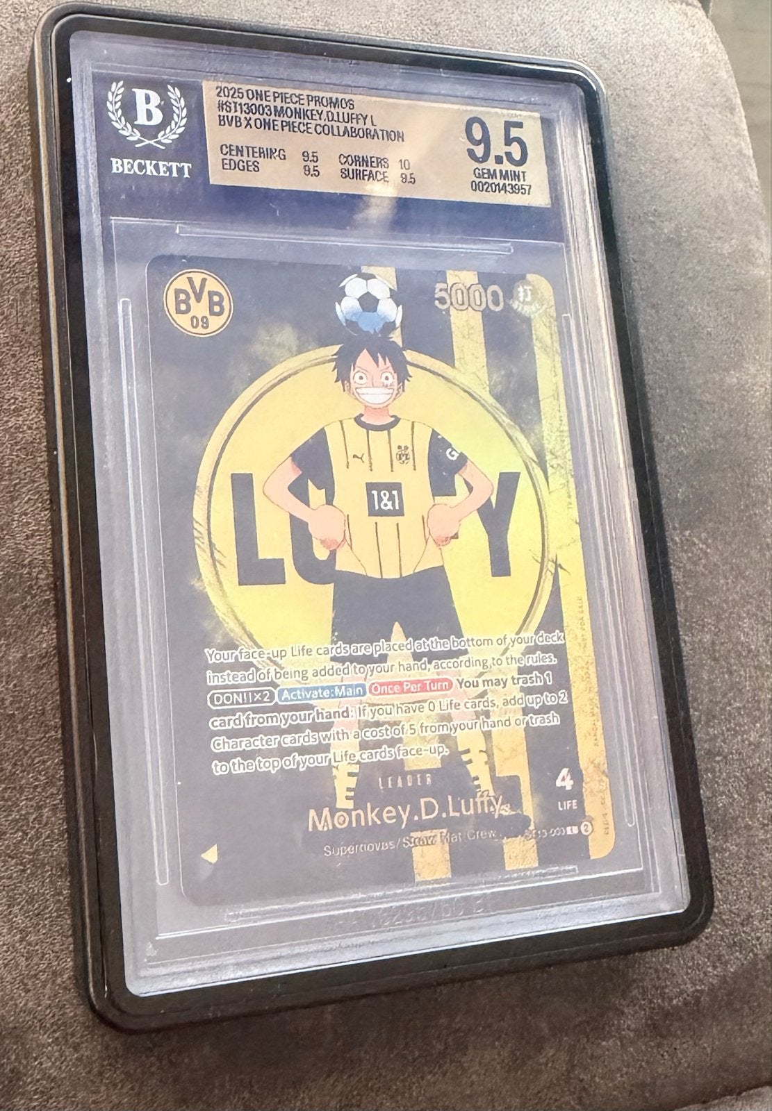 ONE PIECE Monkey.D.Luffy BVB Promo ST13/003 BGS 9.5, Ophalen, Zo goed als nieuw, Losse kaart