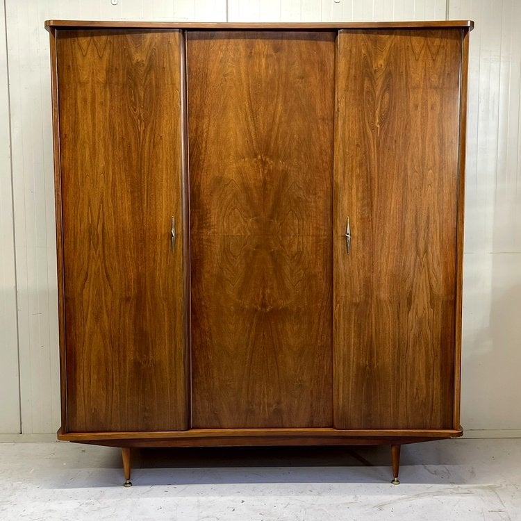 Mid-century vintage 3 deurs kledingkast wardrobe hang leg, Huis en Inrichting, Ophalen, Met deur(en), Gebruikt, 150 tot 200 cm