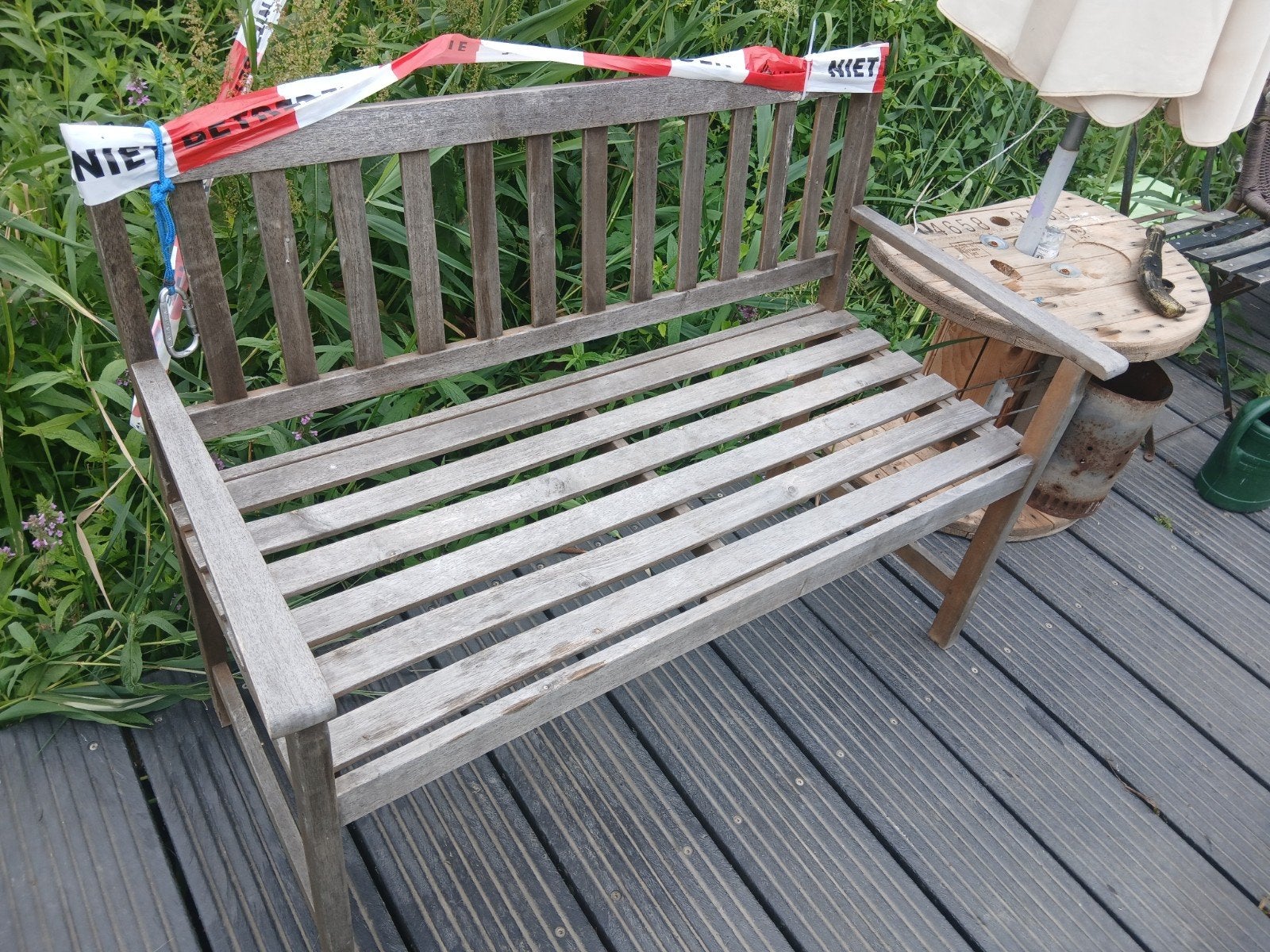 Tuinbank hardhout en upcycled tafeltje, Ophalen of Verzenden, Overige typen, Minder dan 2 meter