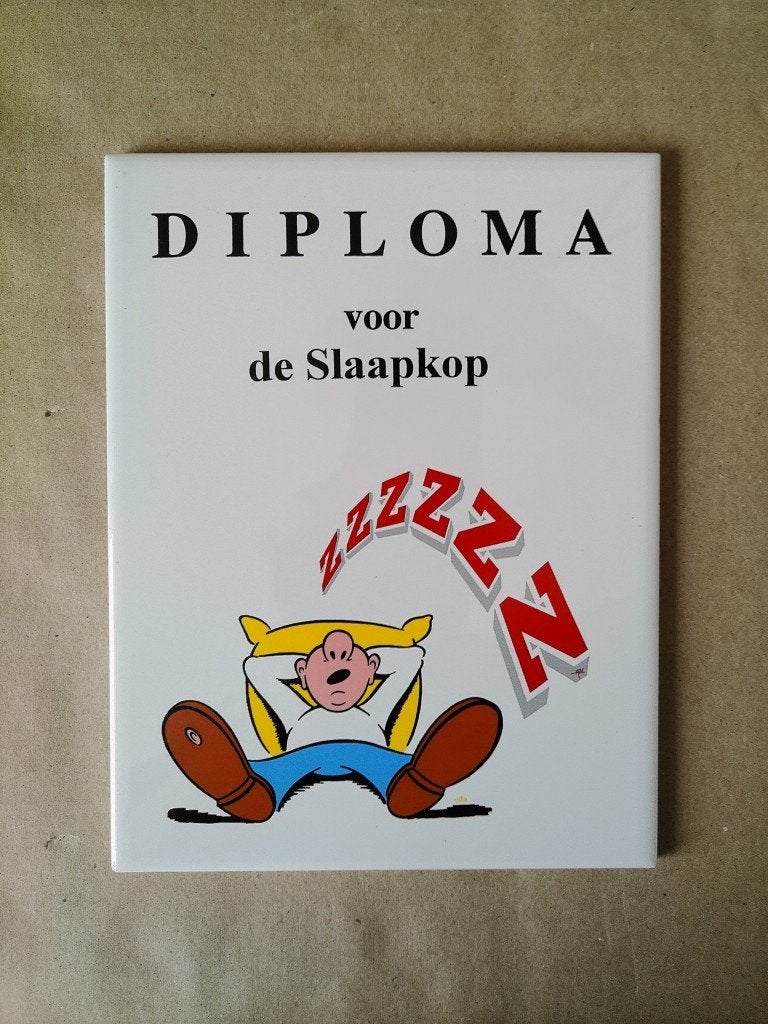 Curiosa vintage Sphinx tegel Diploma voor de Slaapkop 15x20, Ophalen of Verzenden