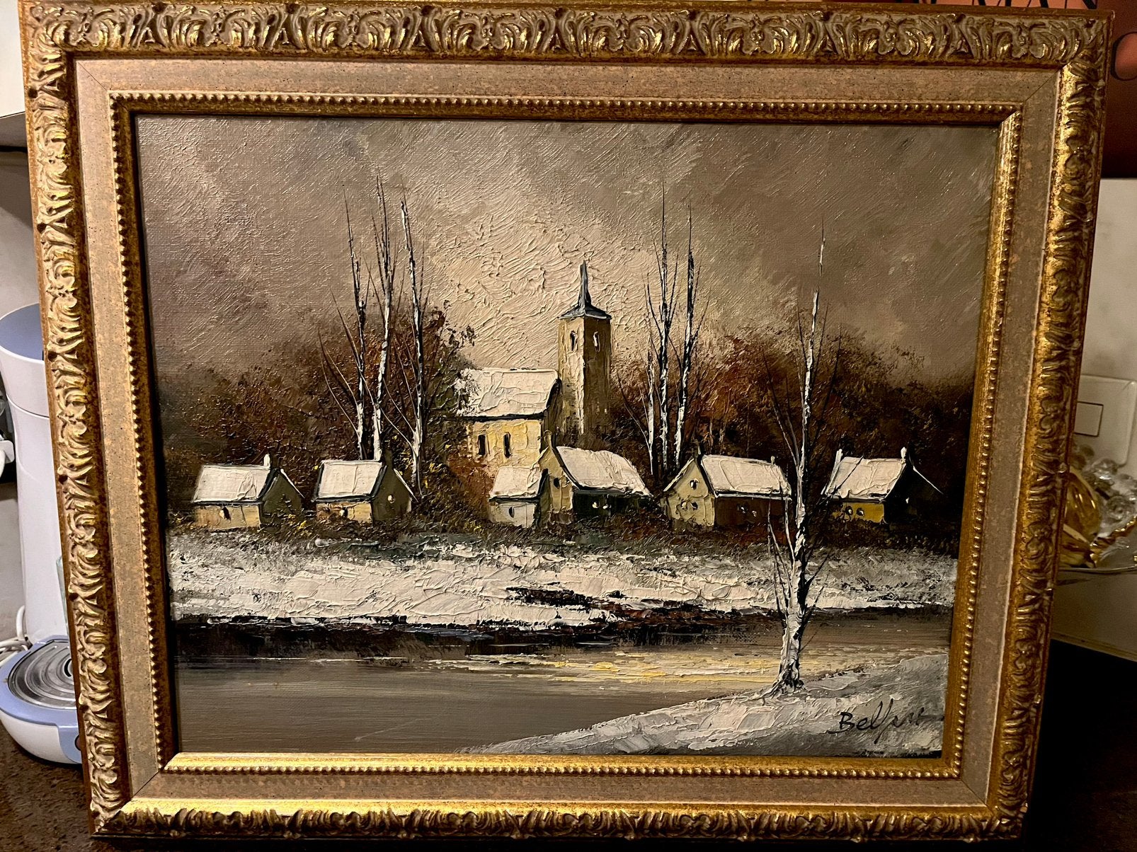 Prachtige oud Hollands winter in dorp schilderij, Ophalen