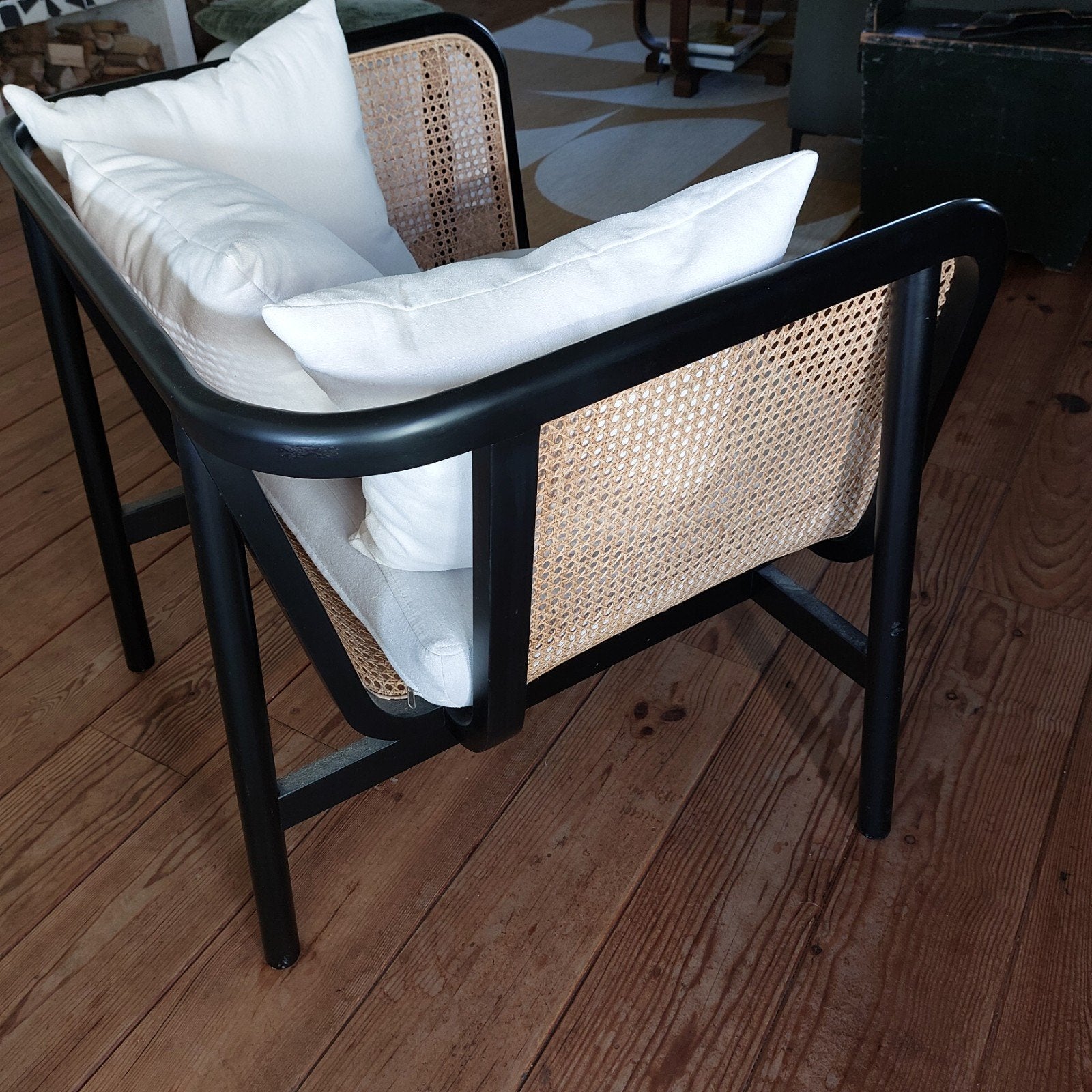 Loods5 stoel met rotan en zwarte afwerking, Ophalen, Hout, Modern, Bohemian, Zwart