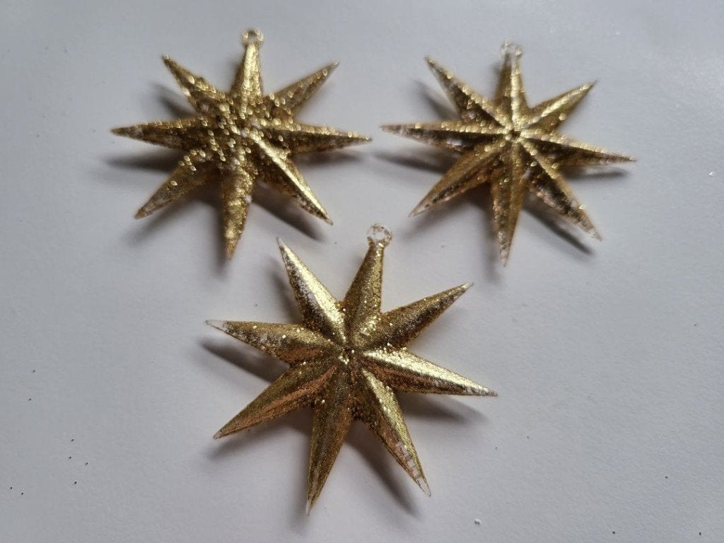 3 nieuwe goudkleurige kerststerren voor in de kerstboom, Diversen, Ophalen of Verzenden, Nieuw