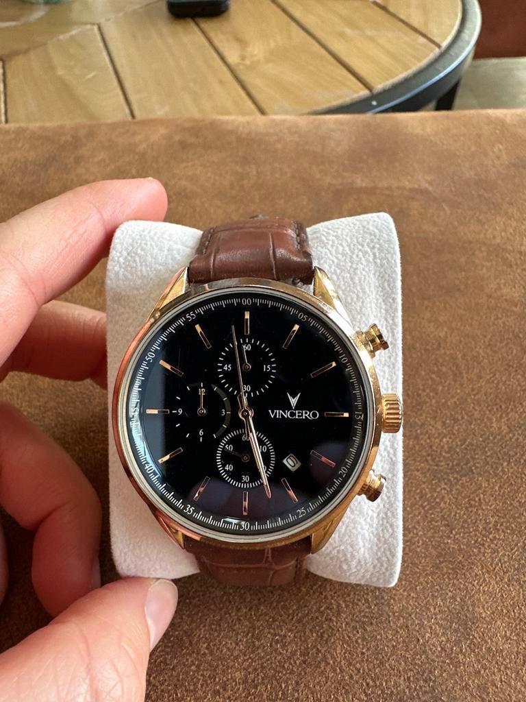 Vincero Chronograaf Herenhorloge - Goudkleurig met Bruin Lee, Overige merken, Overige materialen, Leer, Polshorloge