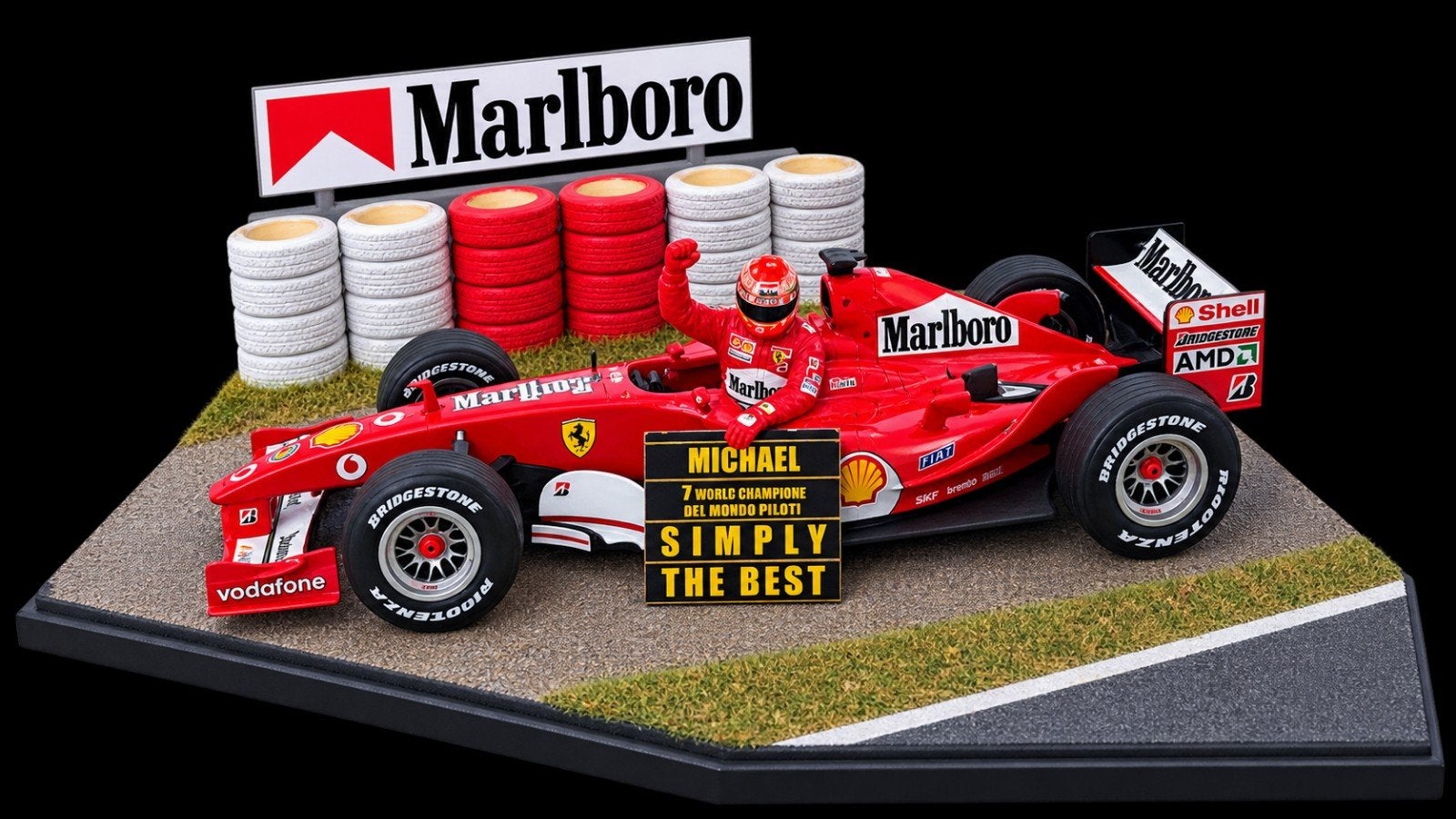 Michael Schumacher Ferrari F1 model met diorama, Ophalen of Verzenden, Zo goed als nieuw, Overige typen