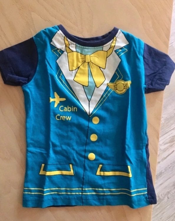 T-shirt blauw Cabin Crew maat 86 - 92 steward stewardess, Ophalen of Verzenden, Zo goed als nieuw, Jongetje of Meisje, Shirtje of Longsleeve