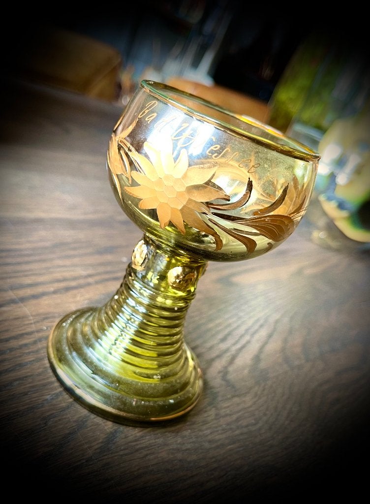 Roemer glas Antiek Edelweiss groen goud vintage curiosa, Verzenden