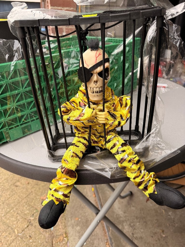 TE KOOP: Geanimeerd Halloween Skelet in Kooi, Versiering, Halloween of Griezel, EINDHOVEN, Zo goed als nieuw