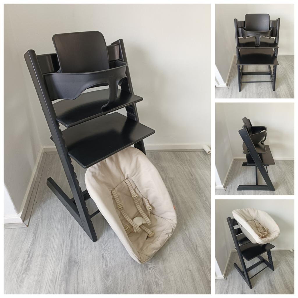 ZGAN! Stokke Tripp Trapp zwart met babyset en newbornset, Kinderen en Baby's, Kinderstoelen, Ophalen of Verzenden, Zo goed als nieuw