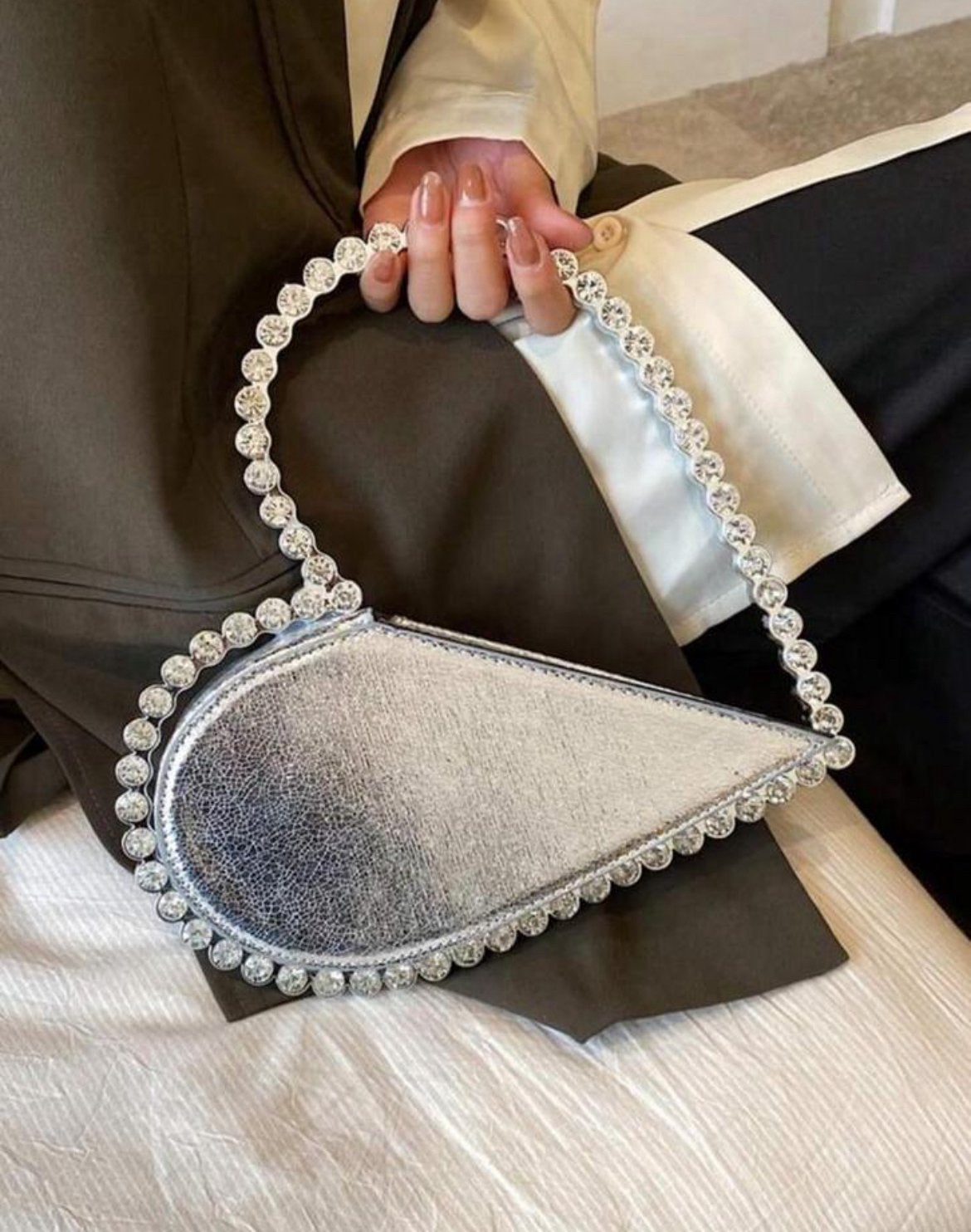 Nieuwe SHEIN zilveren avondtas met strass details, Ophalen of Verzenden, Nieuw, Overige kleuren, Avondtasje