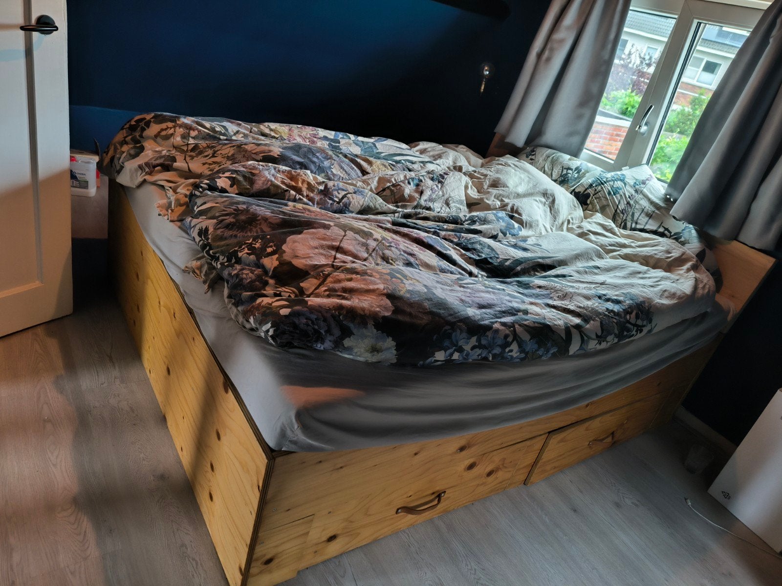 Houten tweepersoonsbed 160x200 met opberglades, Ophalen, Gebruikt, Tweepersoons, 200 cm