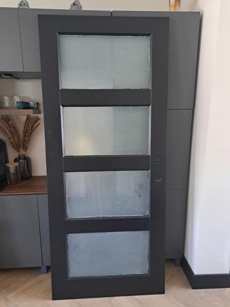 Zwarte binnendeur met glas, Ophalen, Gebruikt, 80 tot 100 cm, Binnendeur
