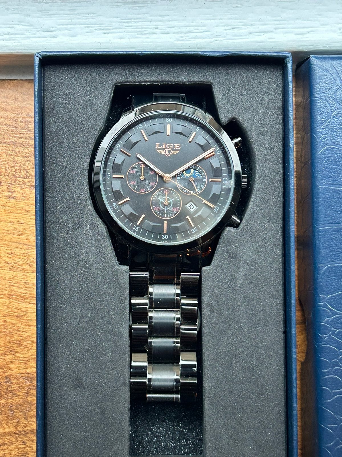 LIGE Heren Horloge Zwart NIEUW!, Overige merken, Staal, Polshorloge, Nieuw