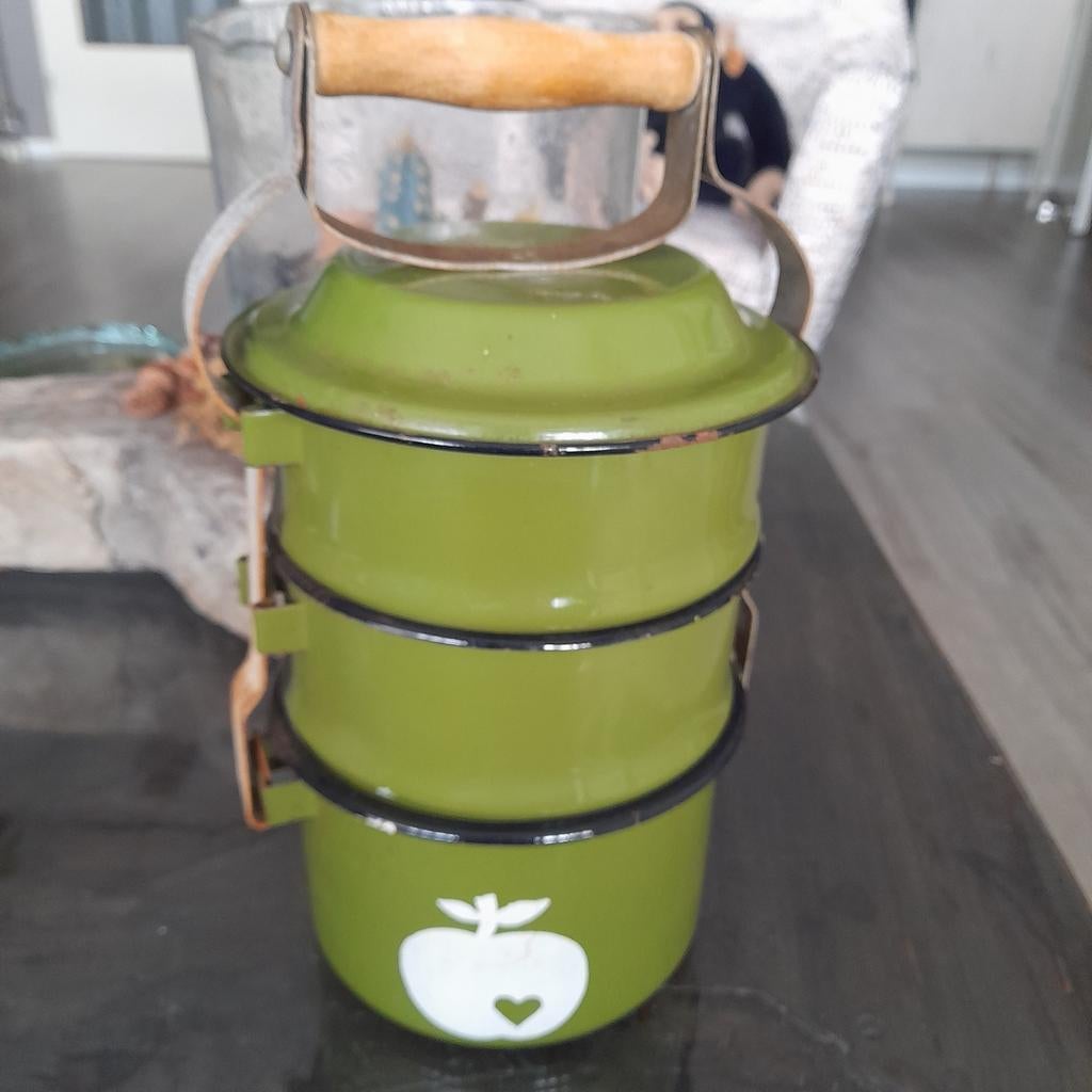 Vintage Groene Emaille  Lunchbox, Ophalen of Verzenden