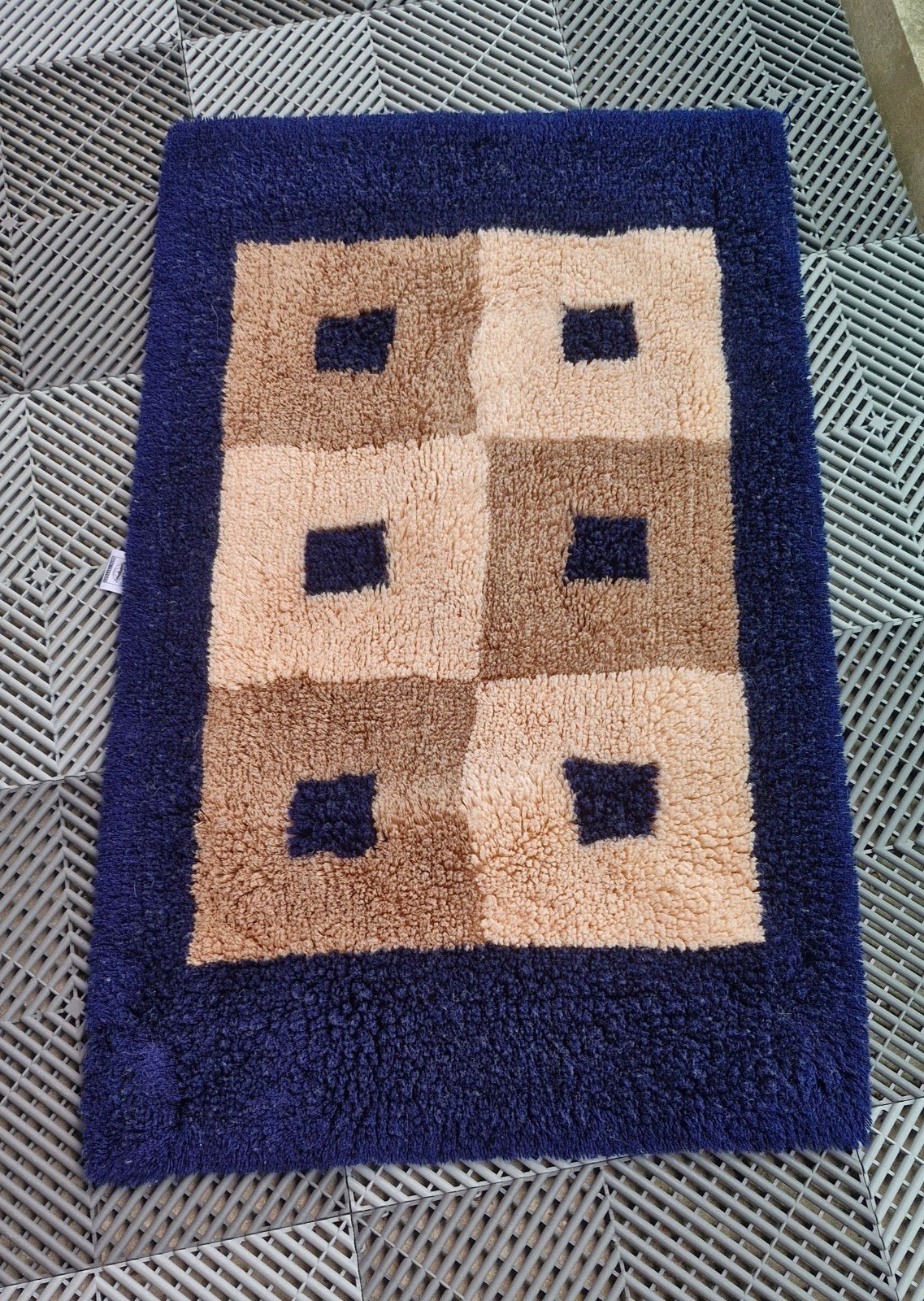 Aquanova badmat - Blauw, beige en bruin geblokt, Blauw, Overige merken, Ophalen of Verzenden, Zo goed als nieuw