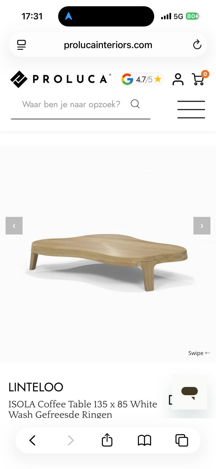 Gezocht Linteloo Isola salontafel, Ophalen of Verzenden, Zo goed als nieuw