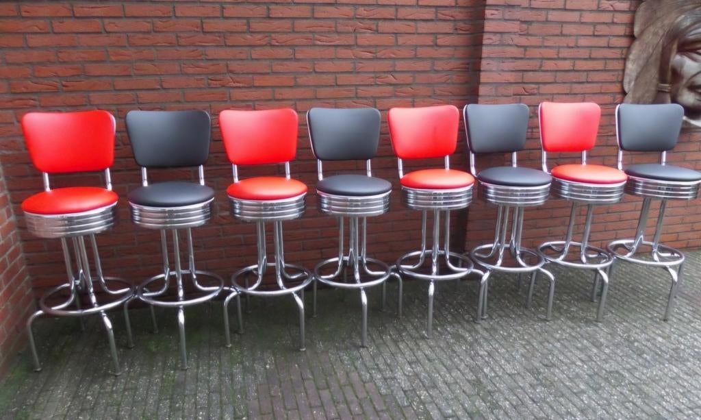 FIFTIES SIXTIES AMERIKAANSE BARKRUKKEN BEL AIR BARTAFEL, Ophalen, 5 krukken of meer, 60 tot 90 cm, Met voetsteun
