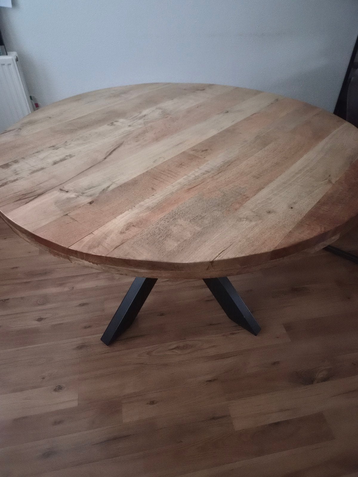 Ronde mangohouten eettafel met spinnenpoot - 130 cm, Gebruikt, Rond, Industrieel, Modern, Vier personen