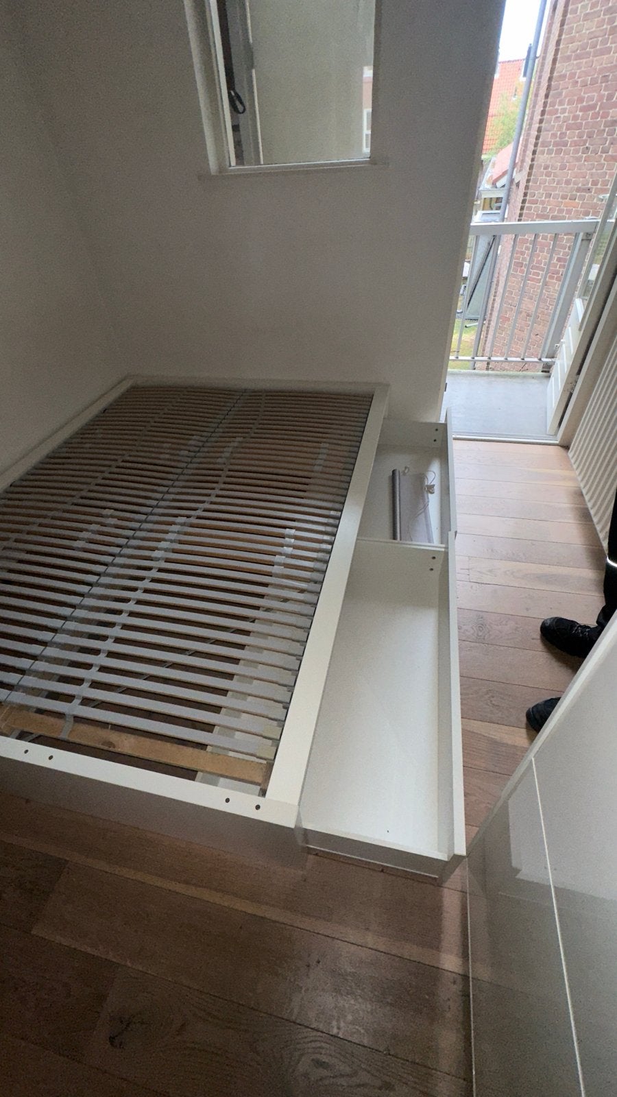 Ikea bed 140cm met lattenbodem en lades, Gebruikt, Wit, Tweepersoons, 200 cm